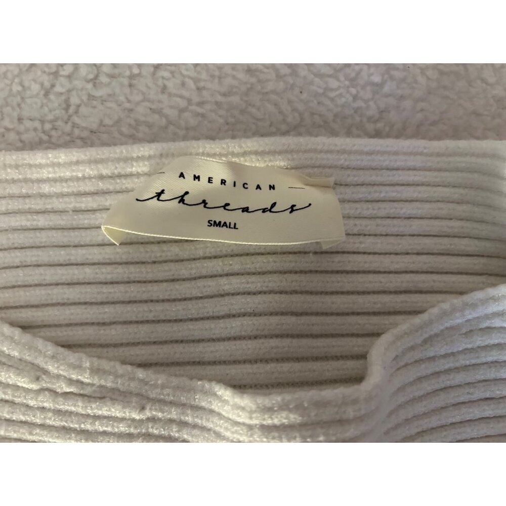 American Threads Small White Ribbed Knit Sweater VISCOSE BLEND Pullover Balloon - Picture 5 of 14